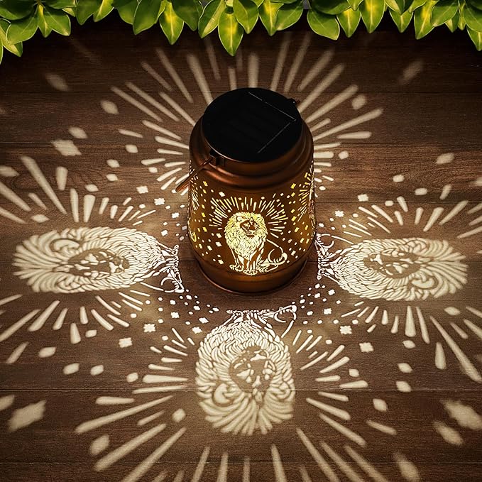 Solar Lanterns Outdoor Waterproof Lion Garden Decorations Gifts for Women Gifts for Mom Grandma Birthday Gifts Hanging Solar Lanterns Outdoor for Garden Decoration, Patio, Lawn, Pathway