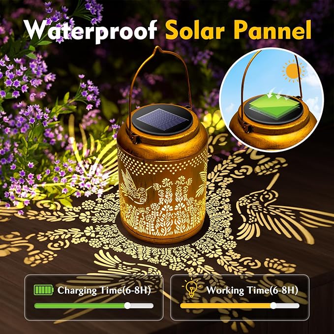 Hyrion Hummingbird Solar Lanterns Outdoor Waterproof Metal Hanging Lights, Garden Decor Mother Day Gift for Women Mom Grandma Solar Decorations for Yard, Patio, Backyard, Porch, Lawn