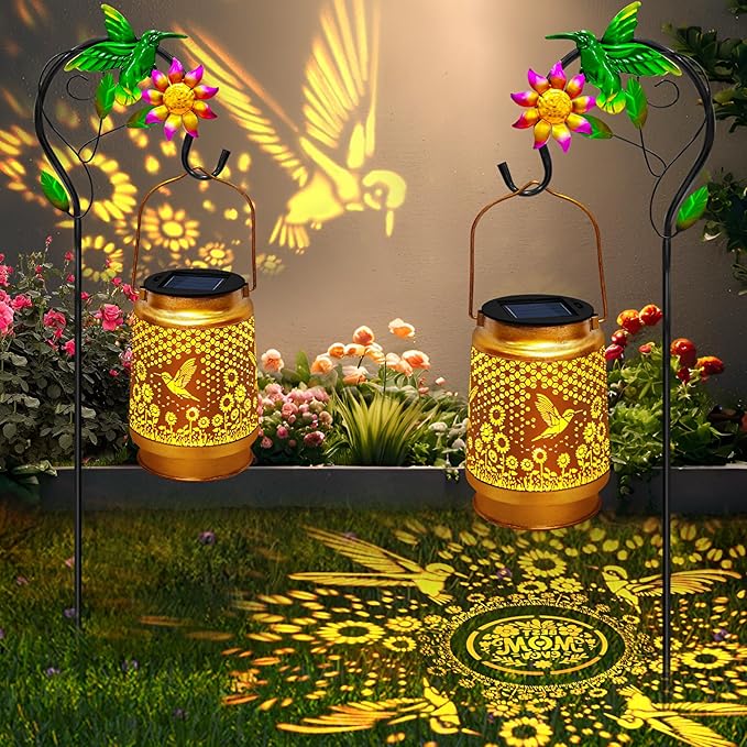Hummingbird Solar Lanterns Outdoor Hanging Lantern Lights, Metal Waterproof Hummingbird Outdoor Decor for Garden Yard Backyard Porch,Garden Decor Birthday Gifts for Women Mon Grandma