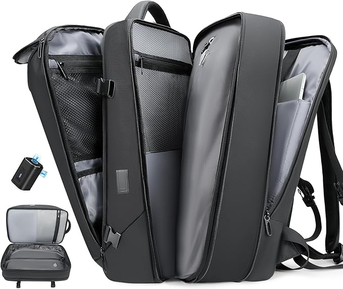Vacuum Seal Travel Backpack, Expandable Vacpack Backpack with Vaccum Compression System, Water Ressistant 17.3 Inch Laptop Backpack with USB Charging Port-Vacuum Pump Included