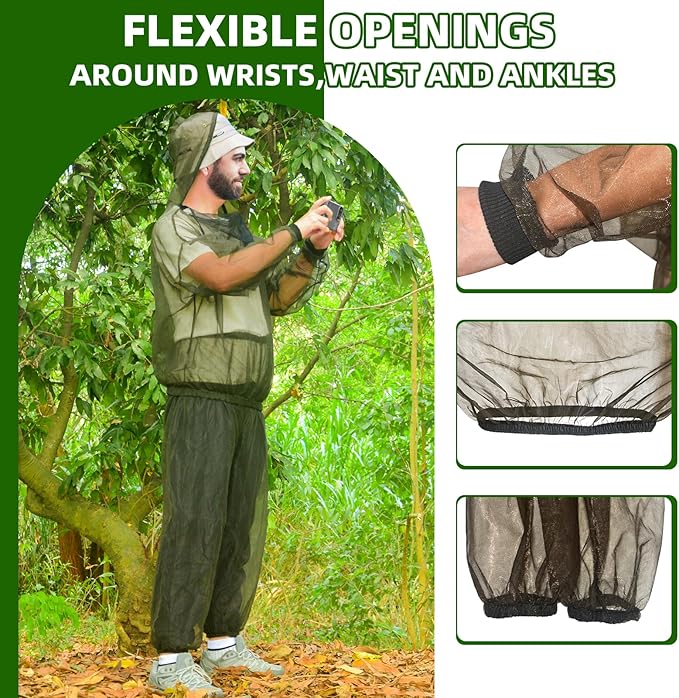 Mosquito Suit, Bug Net Pants & Jacket with Hood, Full Body Bug Suit for Gardening & Outdoor Protection from Bugs, Flies, Gnats, No-See-Ums & Midges, Mosquito Clothing for Women & Men, XL Size