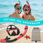 Snorkeling Gear for Adults, Adult Snorkel Mask Set Scuba Diving Dry-Top, Swimming Goggles w/Nose Cover, HD Tempered Glass Panoramic Anti-Leak Anti-Fog, Travel Snorkeling Packages Storage Bag, 2 Pack