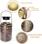 Upgraded Solar Hummingbird Lights for Outside Garden Decor Gifts for Women Mom Grandma, Metal Hanging Solar Lanterns Outdoor Waterproof with Copper Finish Lantern for Patio, Yard, Porch, Pathway