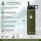HYDRO CELL Stainless Steel Insulated Water Bottle with Straw - For Cold & Hot Drinks - Metal Vacuum Flask with Screw Cap and Modern Leakproof Sport Thermos for Adults (Army 24oz)