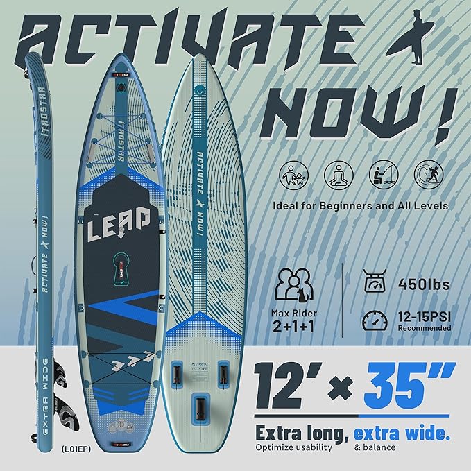 Lead 11‘ x 33" / 12’×35" Inflatable Stand Up Paddle Board - Premium SUP Board Kit - Ultra Stable Paddleboard for Adults & Youth - All Skill Levels - for Lakes, Oceans