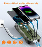 Solar Power Bank 42,800mAh, 15W Wireless Portable Charger with Built-in Cables, Outdoor Solar Battery Pack with LED Flashlight, Fast Charging for iPhone, Samsung, iPad etc