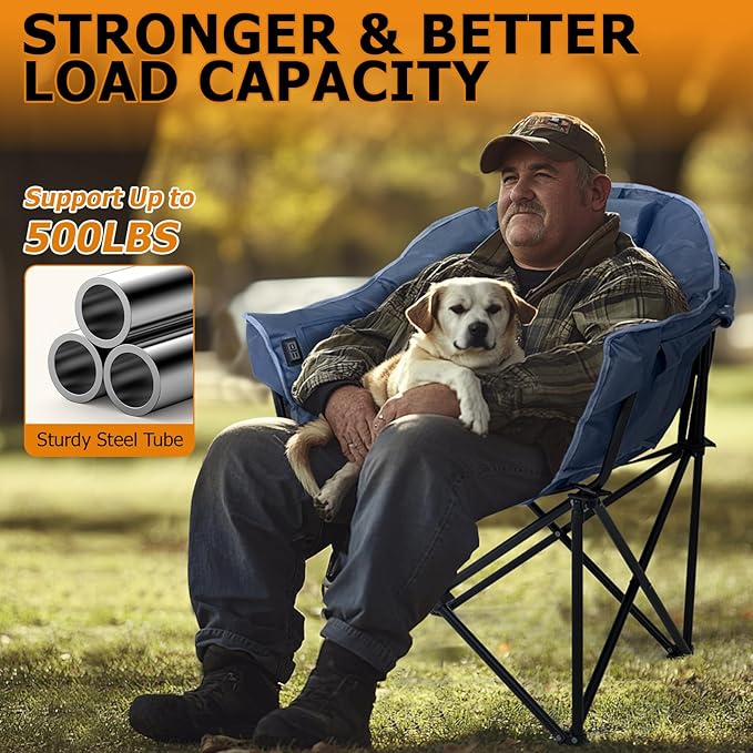 LILYPELLE Oversized Heated Camping Chair, Patio Lounge Chairs with 3 Heat Levels, Portable Folding Heated Chair Round Moon Saucer Folding Lawn Chair Outdoor Chair for Camping, Lounge Patio