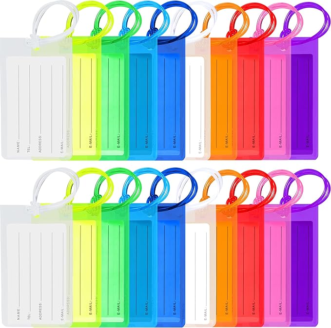20 Pack Luggage Tags for Suitcases, Airplane Travel Essentials for Flying, International Travel Must Haves, and Luggage Accessories by Sodsay
