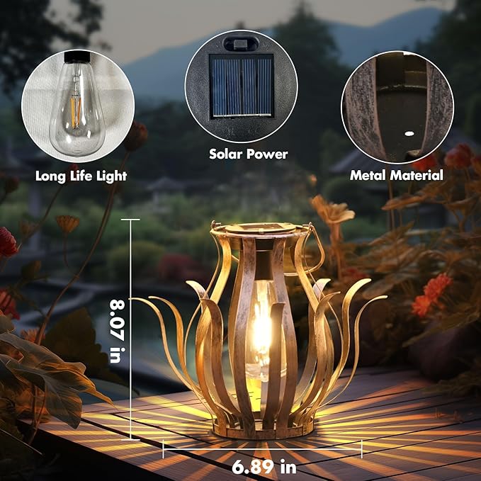 Solar Lanterns Outdoor Waterproof Hanging Lanterns as Birthdays Gifts for Women Mom Grandma Metal Garden Decor for Outside Solar Lights for Yard, Patio, Lawn, Porch, Backyard (Gradient Brown)