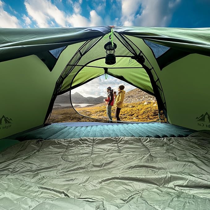 Night Cat 2-Persons Backpacking Tent: Waterproof Lightweight Camping Tent for Two People Hiking Outdoor Mountain with Aluminum Poles and Rainfly Green