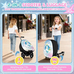 Baotree Scooter Suitcase for Kids, 2 in 1 Ride-on Luggage with Flash PU Wheels, Adjustable Handle & TPR Non-Slip Grip, Foldable & Lightweight, Ages 5-12