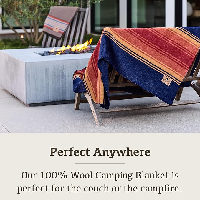 Chubbuck 100% Wool Blanket Camping (60" x 84") - Large Warm Blanket for Camping, Emergency, Outdoor Concerts and Home Use - Reversible, Fire Retardant, Soft and Warm Blankets for Winter (Sunset)