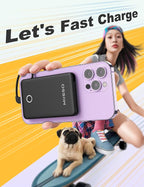 6000mah Ultra Slim Built in Cables Power Bank, Card Size Built in USB C Cords Battery Pack Portable Charger for Phones, 3 Output External Battery Pack Compatible with iPhone, Samsung, Deep Black