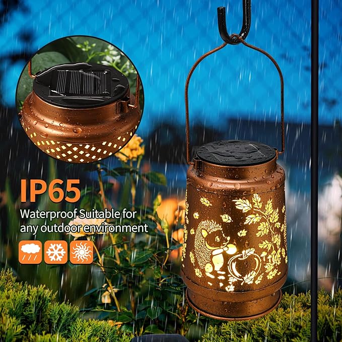 Solar Lanterns Outdoor Waterproof Hedgehog Garden Decorations Gifts for Women Gifts for Mom Grandma Birthday Gifts Hanging Solar Lanterns Outdoor for Garden Decoration, Patio, Lawn, Passageway