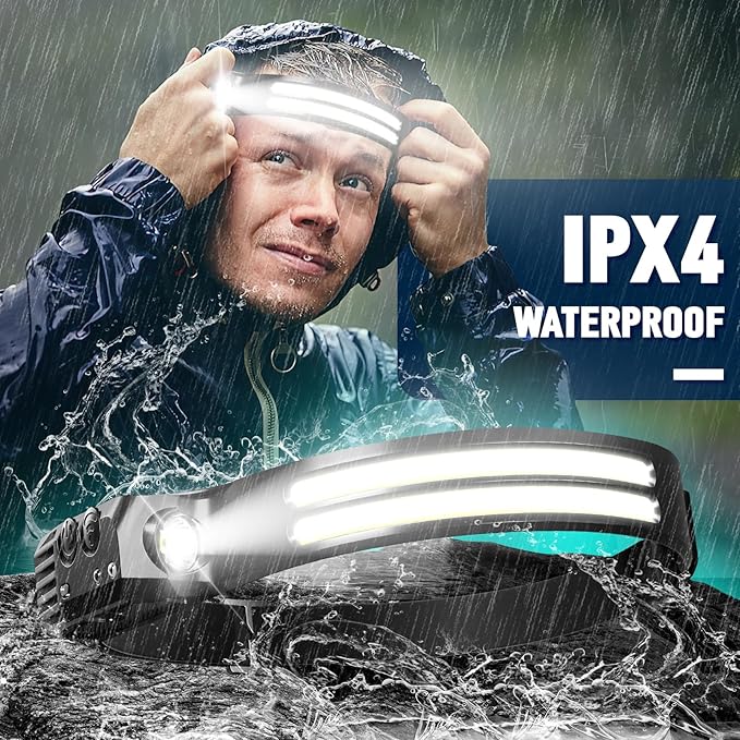 Rechargeable Headlamp 8 Pack, LED Headlight Flashlight Super Bright with 230° Wide Beam, Motion Sensor, 5 Modes Waterproof Head Lamp for Outdoor Hiking Running Camping