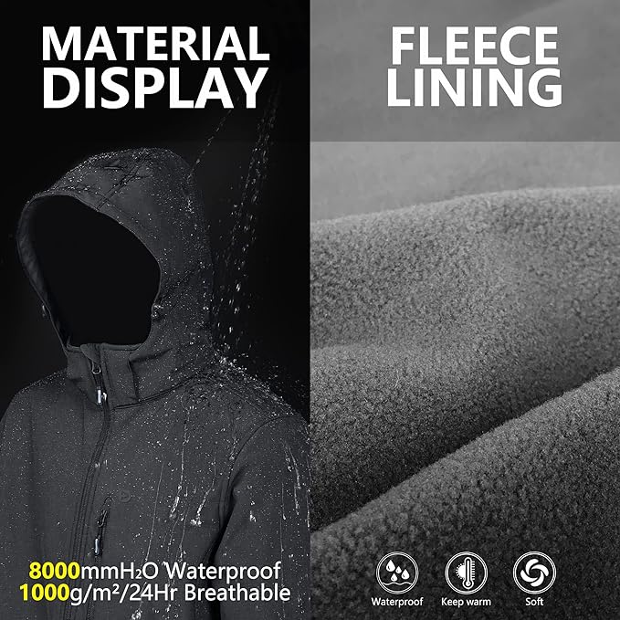 Outdoor Ventures Men's Lightweight Softshell Jacket Fleece Lined Hooded Water Resistant Winter Hiking Windbreaker Jackets