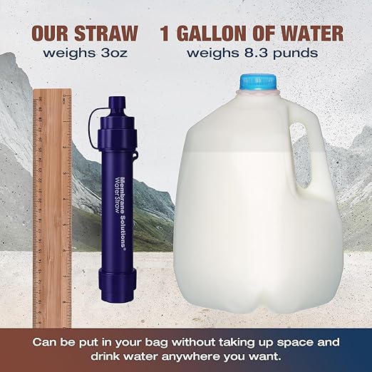 Membrane Solutions Water Filter Straw S2, NSF/ANSI 42&372&401 Certified, 4-Stage 0.1 μm Portable Water Purifier with Replaceable Filter, 5,000L Capacity for Camping, Hiking, Survival and Emergency- 4P