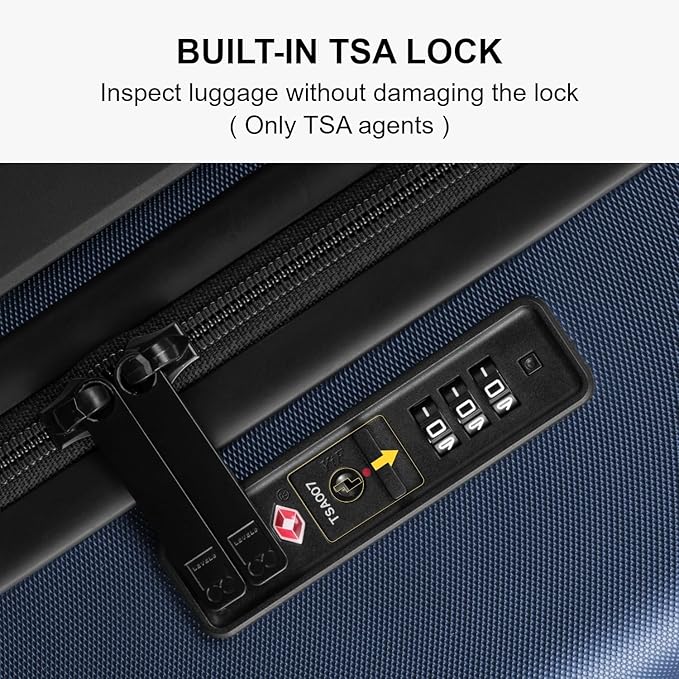 LEVEL8 Trunk Luggages, 28 Inch Luggage with Spinner Wheels, Luminous Textured Checked Large Hard Shell Lightweight with Tsa Lock, Navy