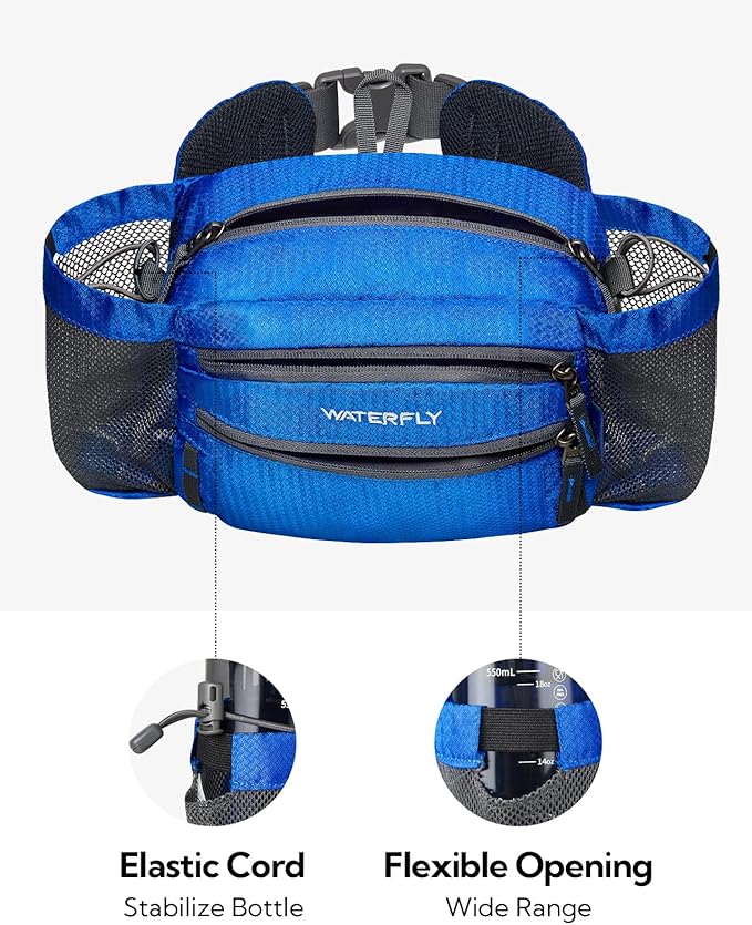 WATERFLY Fanny Pack Waist Bag: Waist Pack for Women Men with Two Water Bottle Holder Hiking Fanny Pack for Running Walking DogWalking Travel Cycling