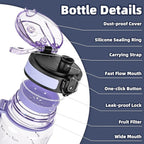 OLDLEY 32 oz Water Bottle, Motivational Water Bottle with Time Marker, Sports Water Bottle With Strap, Leakproof & BPA Free Large Water Bottles for School,Gym,Outdoor, Tritan, Transparent-Purple