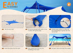 Beach Tent Sun Shelter, Portable Sun Canopy UPF50+ Outdoor Shade with 4 Stability Poles and 8 Sandbags, 10 x 10ft, Sand Shovel, Ground Pegs and Carry Bag for Beach, Camping, Fishing, Picnics