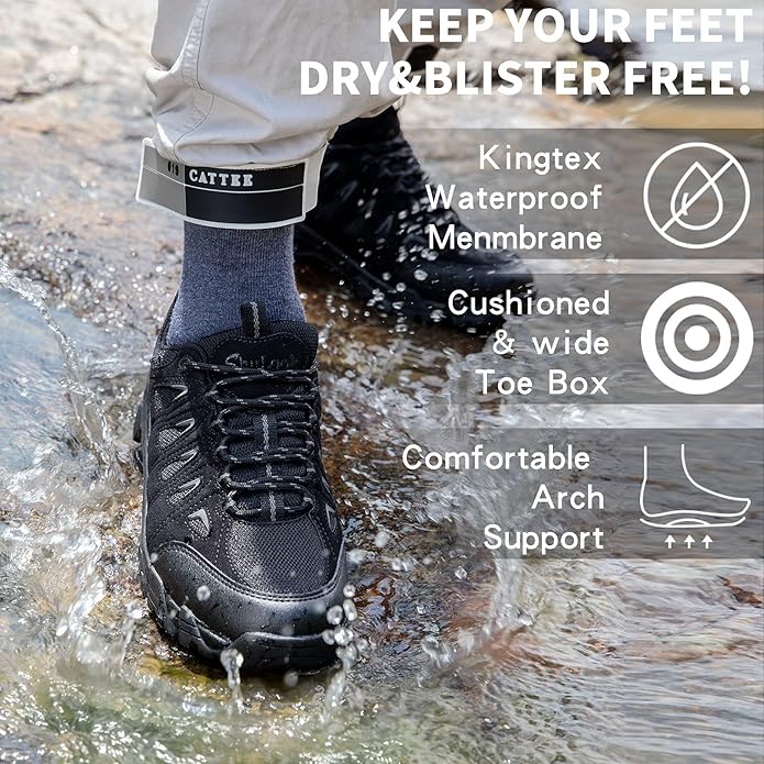 SHULOOK Men's Waterproof Hiking Shoes Lightweight Anti Slip Outdoor Ankle Boots Breathable Hike Trekking Trails Shoe