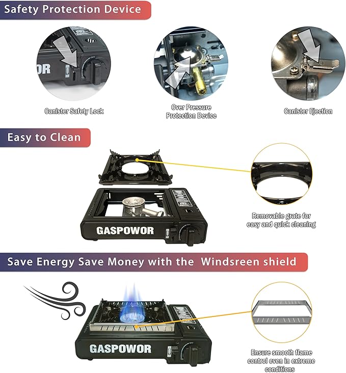 Dual Fuel Camp Stove with Windblocker, Propane or Butane Stove10000 BTU With Propane Adapter Hose and Carrying Case Propane Stove for Camping,Gas Portable Stove for Huting, Hiking（Fuel not included）