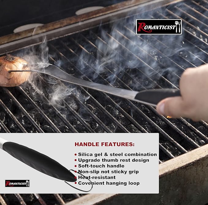 ROMANTICIST 4pcs Heavy Duty Grill Accessories for Top Chef - Professional Grill Tools Set & Basic BBQ Tools for Backyard Restaurant Outdoor Kitchen - Deluxe Grill Gift for Dad on Father’s Day Birthday