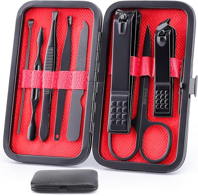 8 PCS Nail Clippers, ONLYWEE Premium Manicure Set for Women & Men, Stainless Steel Facial, Hand, Foot Nail Care Tools, Professional Grooming Gift Pedicure Kit with Luxurious Portable Travel Case