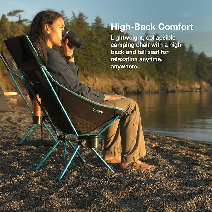 Helinox Sunset Chair Lightweight High-Back Collapsible Camping Chair Black, 3.4Ibs Outdoor Chairs, Picnic Chair, Portable Camping Chair, with Side Pockets