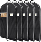 BALEINE 5PK Heavy Duty Garment Bag with Shoe Storage Travel Bag for Dresses, Suit, Coats Travel Essential (43", Black)