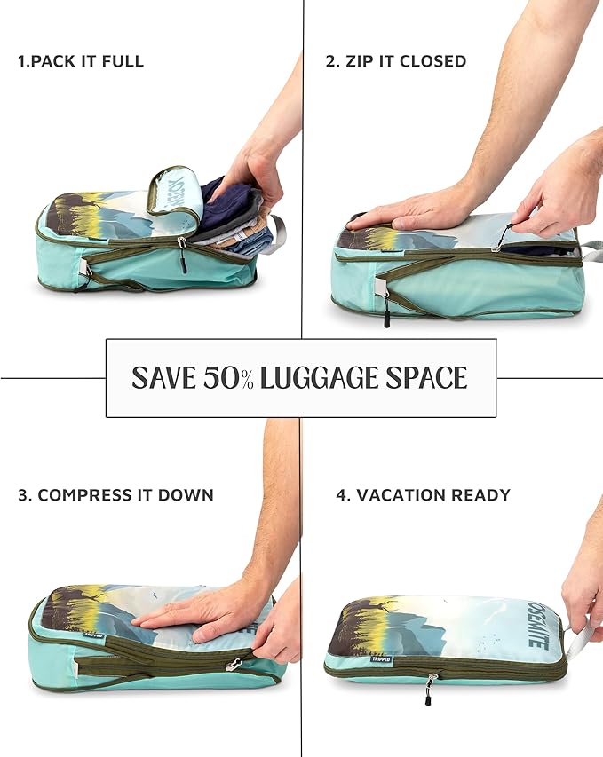 Large Compression Packing Cubes for Travel-Packing Cube Luggage Organizers 7 Piece Set for Checked Luggage-Ultralight, Expandable/Compression Bags by TRIPPED Travel Gear (National Parks)