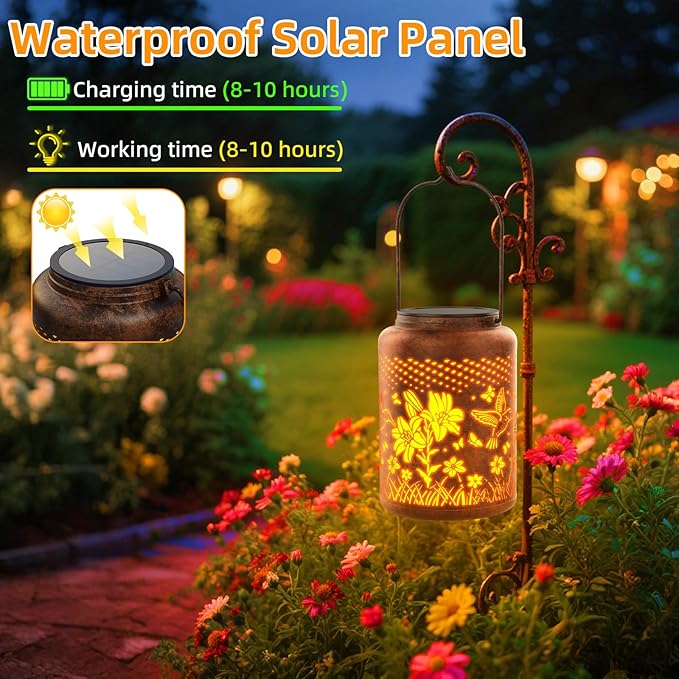 Solar Lanterns Outdoor Waterproof Hummingbird, KagoLing Birthday Gifts for Women Mom Grandma, Garden Decor Hanging Solar Lights Outdoor Metal Lantern Decoration Outside for Yard, Patio, Backyard
