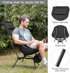G4Free 2 Pack Folding Lightweight Camp Chair High Back Camping Chair Backpacking Chair Heavy Duty 330lbs with Headrest Pocket Black