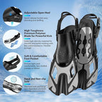 Snorkeling Gear for Adults, Mask Fin Snorkel Set, Dry Top Snorkel, Snorkeling Kit Travel Diving Package, Panoramic View Anti-Fog Anti-Leak Adjustable Swim Fins