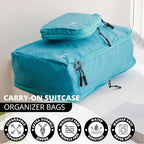 8 Piece Compression Packing Cubes Set - Double Capacity Design for Travel - Small, Medium & Large Sizes - Carry-On Suitcase Organizer Bags (Turquoise)