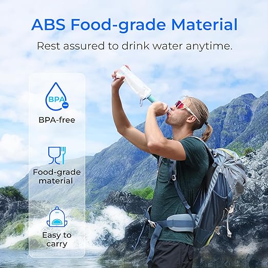 Waterdrop Water Filter Straw, Water Purifier Survival for Camping, Travel, Backpacking and Emergency Preparedness, Water Filtration System Survival, 2 Pack, Light Blue