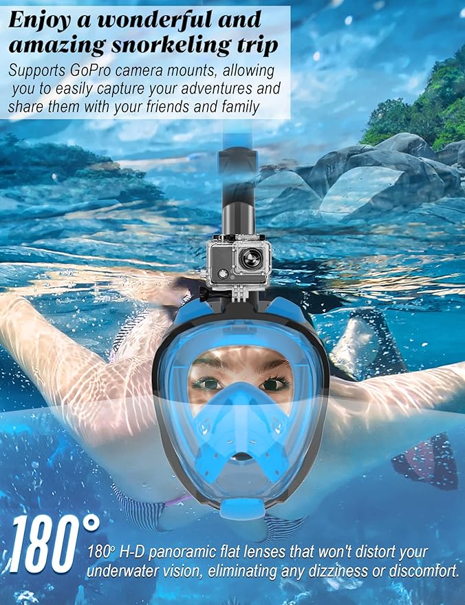 W WSTOO Full Face Snorkel Mask Adults,Suitable for Beginners Dry Top Snorkeling Gear,Can Your Mouth or Nose to Breathe,180 Degrees Panoramic View,Anti-Fog Anti-Leak,Summer Travel and Vacationing Gifts