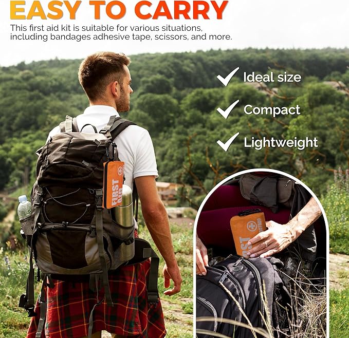 Emergency First Aid Kit Survival - Dotodo Car Medical Kit | Portable Emergency Kit for Trave, Home, Sports, Camping, Dorm, RV, Workplace (Orange, 125 PCS)