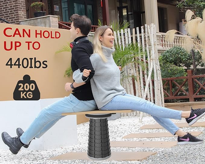 ALEVMOOM Telescoping Stool with Cushion, Portable Telescoping More Sturdy Capacity 440Ib,Collapsible Retractable Adjustable Folding Stool for Garden Hiking Fishing BBQ