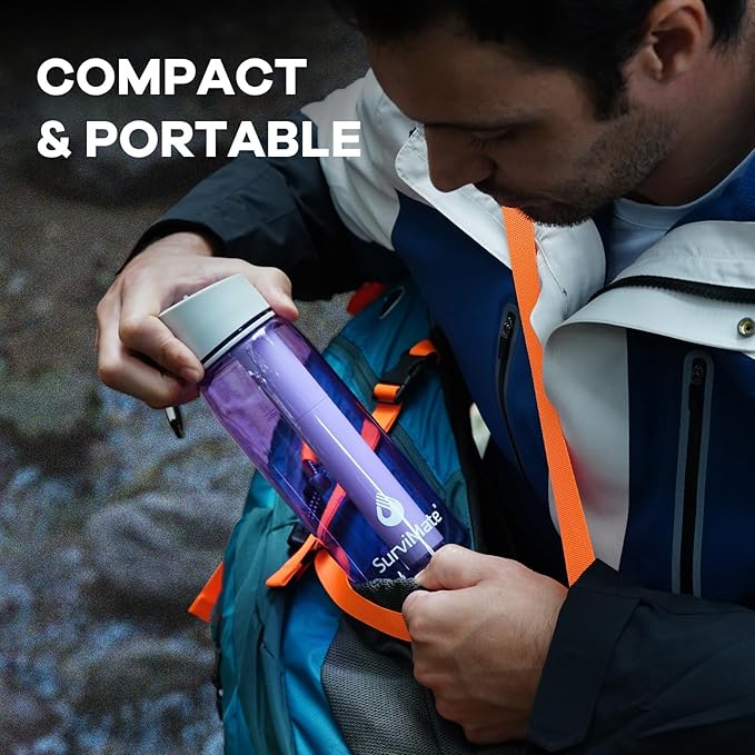 SurviMate Purified Water Bottle for Camping, Hiking, Backpacking and Travel, BPA Free with 5-Stage Intergrated Filter Straw