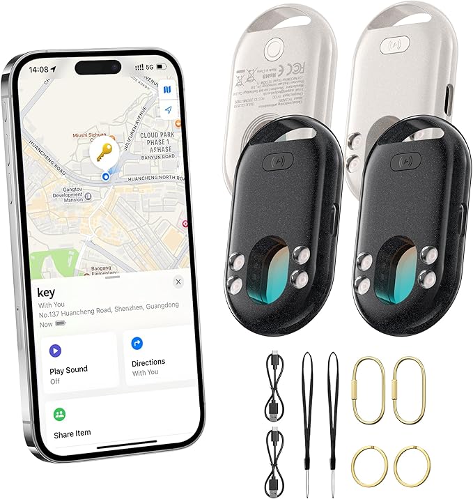 TECKNET 3-in-1 Air Tracker Tag 4-Pack (iOS Only), Rechargeable Smart Bluetooth Tracker, 100dB Alarm & Hidden Camera Detection, Compatible with Apple Find My, Item Finder for Keys, Luggage, Wallet, Pet