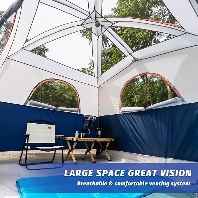 UNP Tents 6 Person Waterproof Windproof Easy Setup,Double Layer Family Camping Tent with 1 Mesh Door & 5 Large Mesh Windows -10'X9'X78in(H)