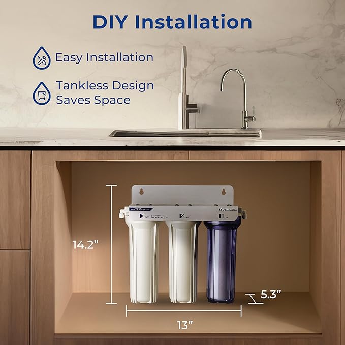 iSpring US31-BV Under Sink 3-Stage Water Filtration System for Drinking, Reduce Bacteria and Viruses, SGS-Tested Water Filter, High Capacity Water Filter System with Faucet