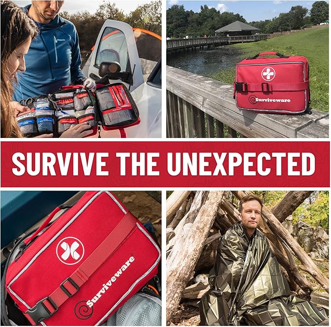 Surviveware 238 Pcs Comprehensive Premium Survival First Aid Kit - Medical Emergency Kit for Travel Camping Gear, Home Essentials & Outdoor Emergencies - Survival Kit