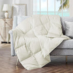 puredown® Soft Feather Down Throw Blanket Lightweight Packable Couch Throw for Indoor and Outdoor Use, 50"X70", Ivory