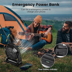 Odoland Rechargeable Camping Fan, 20000mAh Battery Fans with LED Lantern for Tent Car Beach Storm, Portable Ventilador Recargable Light Desk Fan for Picnic Power Outage Hurricane, Black