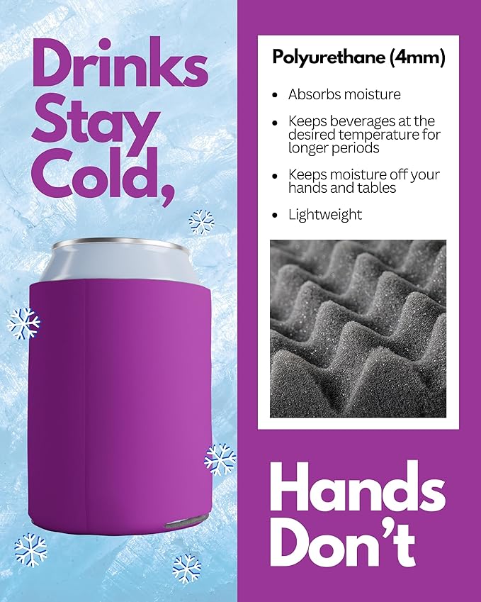 PartyPrints 100 Pack Raspberry Blank Can Cooler Sleeves, Customizable Bulk Insulated Foam for Beer, Collapsible Plain Drink Holder, Cold Soda Insulator, 12oz Regular, 16oz Tall Cans
