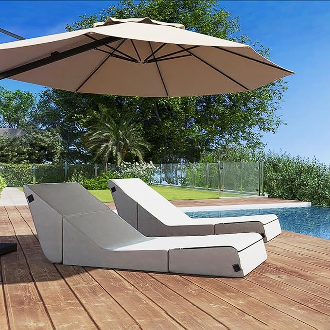 jela Outdoor Chaise Lounge, Waterproof Folding Sofa Bed Lounge Chair, UV Resistant Folding Lounge Chair with Machine Washable Cover, Soft Foam Patio Sofa Chairs Pool Lounge Chaise Chairs (Sand)