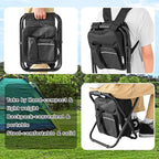Kikerike Backpack Stool Cooler Chair Heavy Duty 400 LBS Max Load Portable Lightweight Folding Fishing Cooler for Camping Hunting Fishing - Black